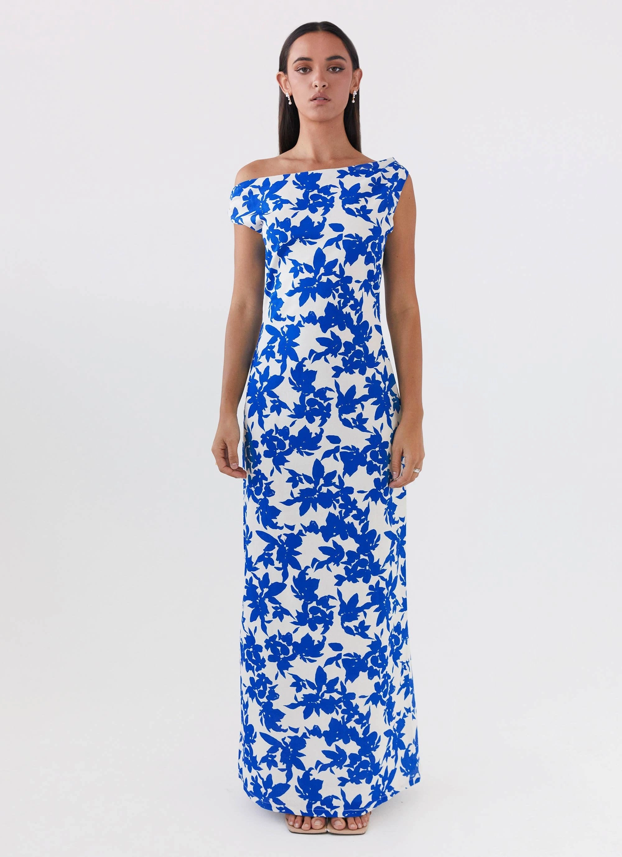 Pyper Off Shoulder Maxi Dress - Blue Floral