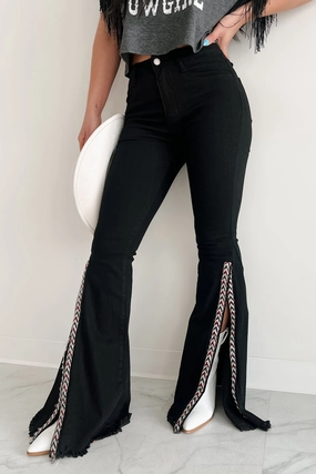 Quenlin Side Split Saints & Hearts Flare Jeans (Black) Quenlin Side Split Saints & Hearts Flare Jeans (Black)