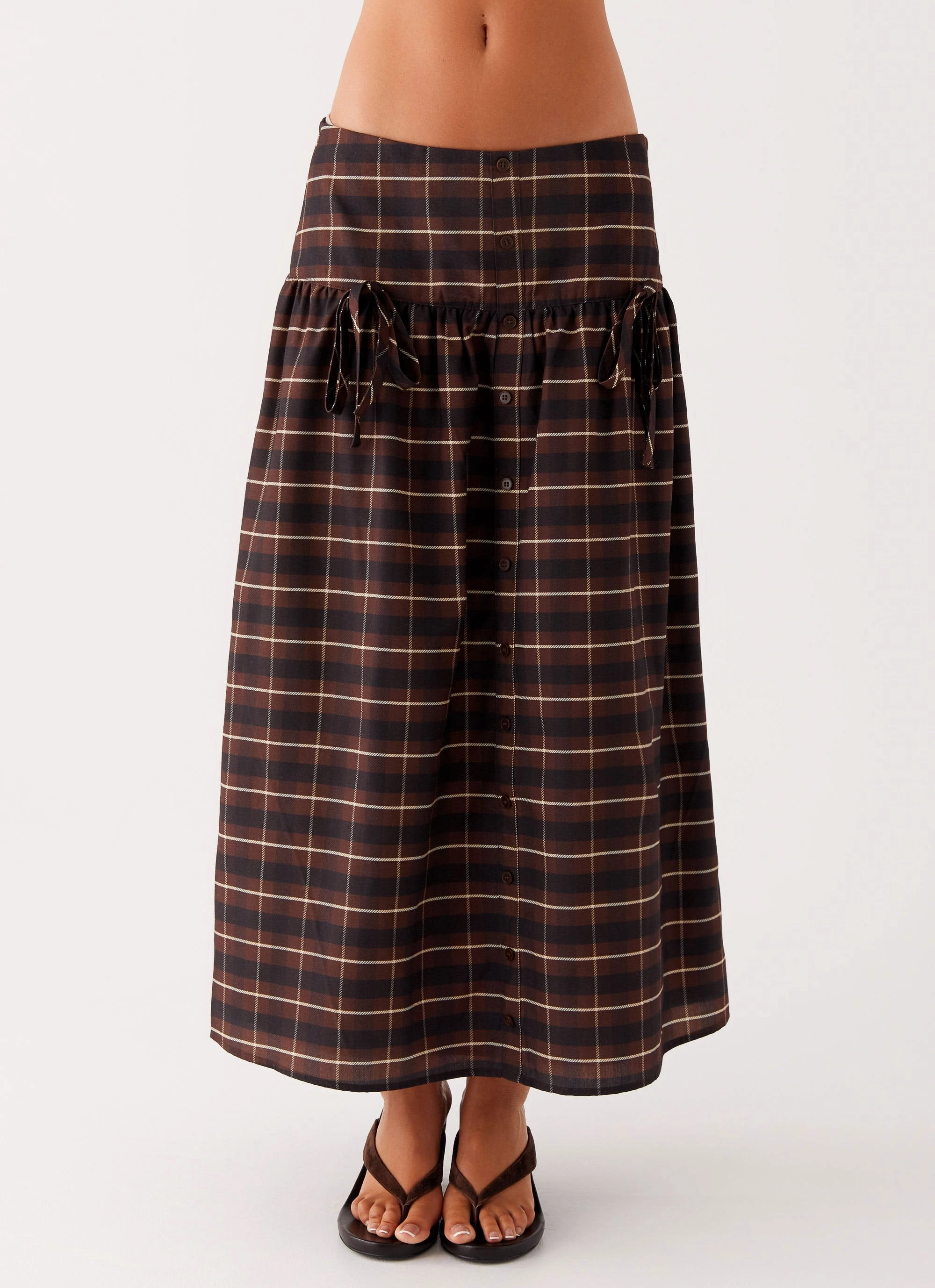 Quiet Places Midi Skirt - Chocolate Check