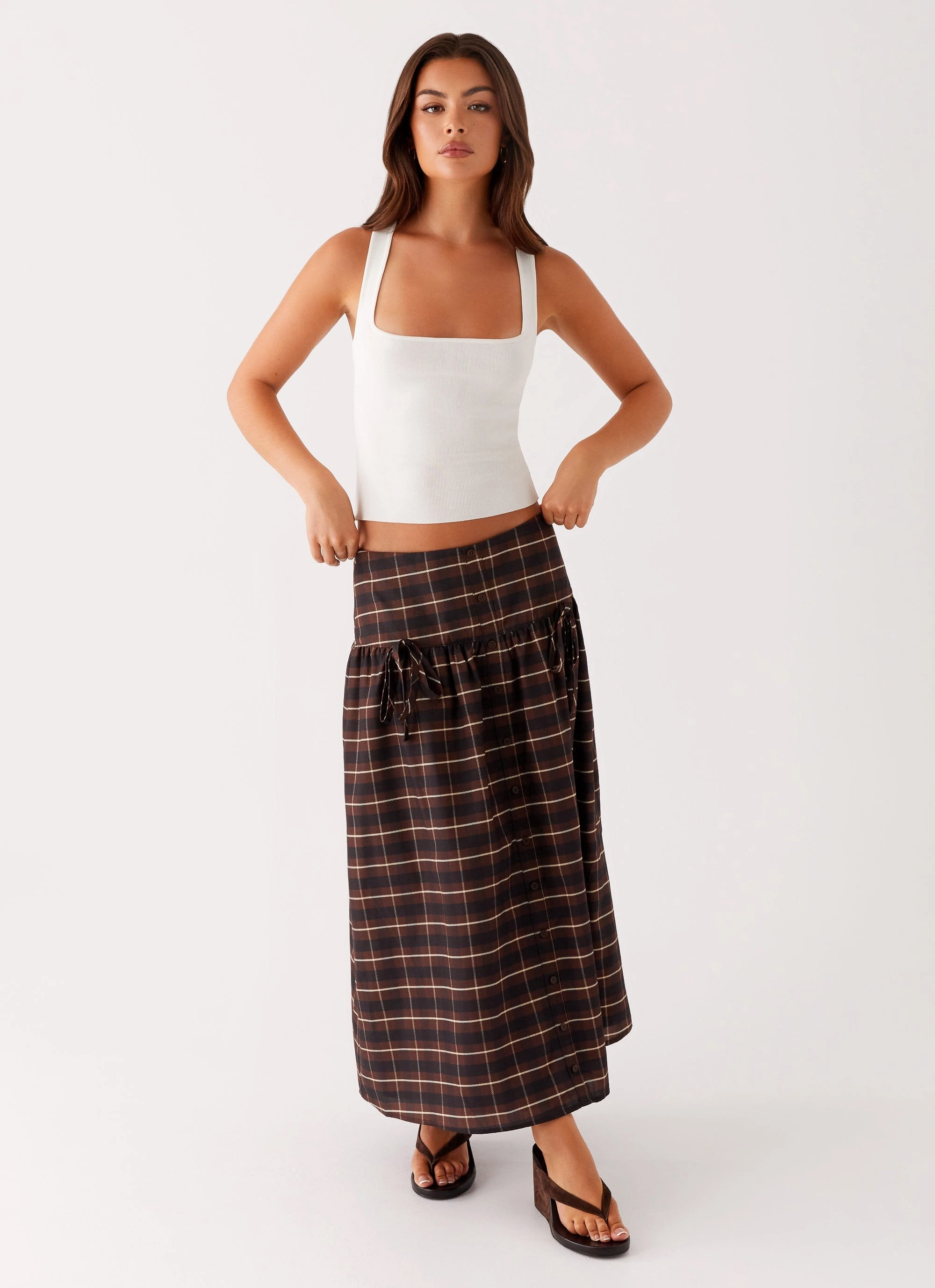 Quiet Places Midi Skirt - Chocolate Check