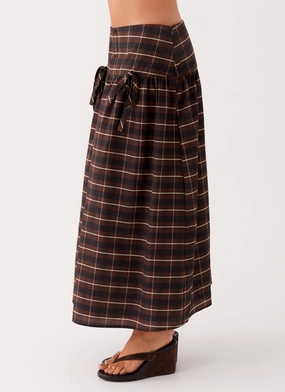 Quiet Places Midi Skirt - Chocolate Check Quiet Places Midi Skirt - Chocolate Check
