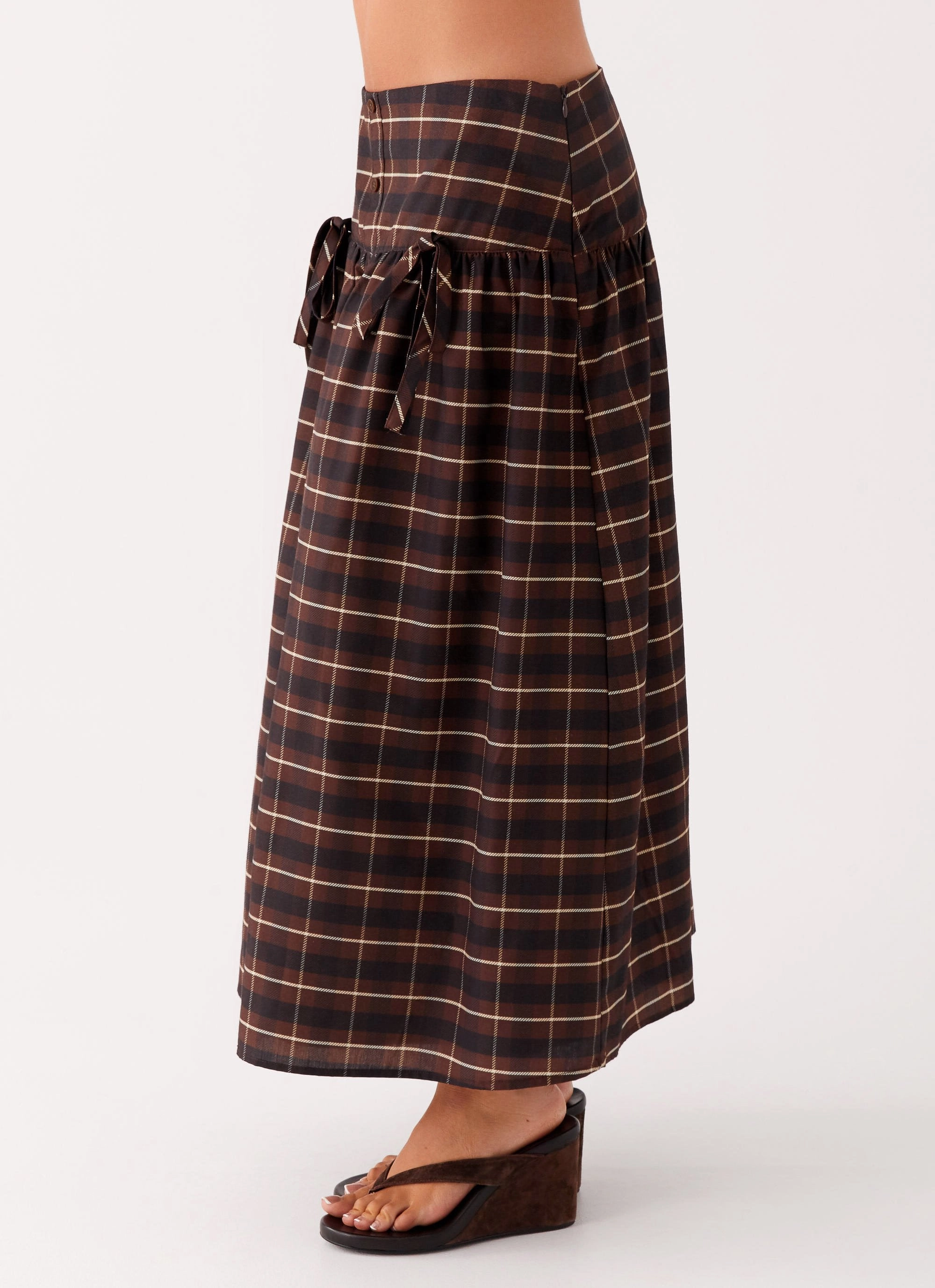 Quiet Places Midi Skirt - Chocolate Check
