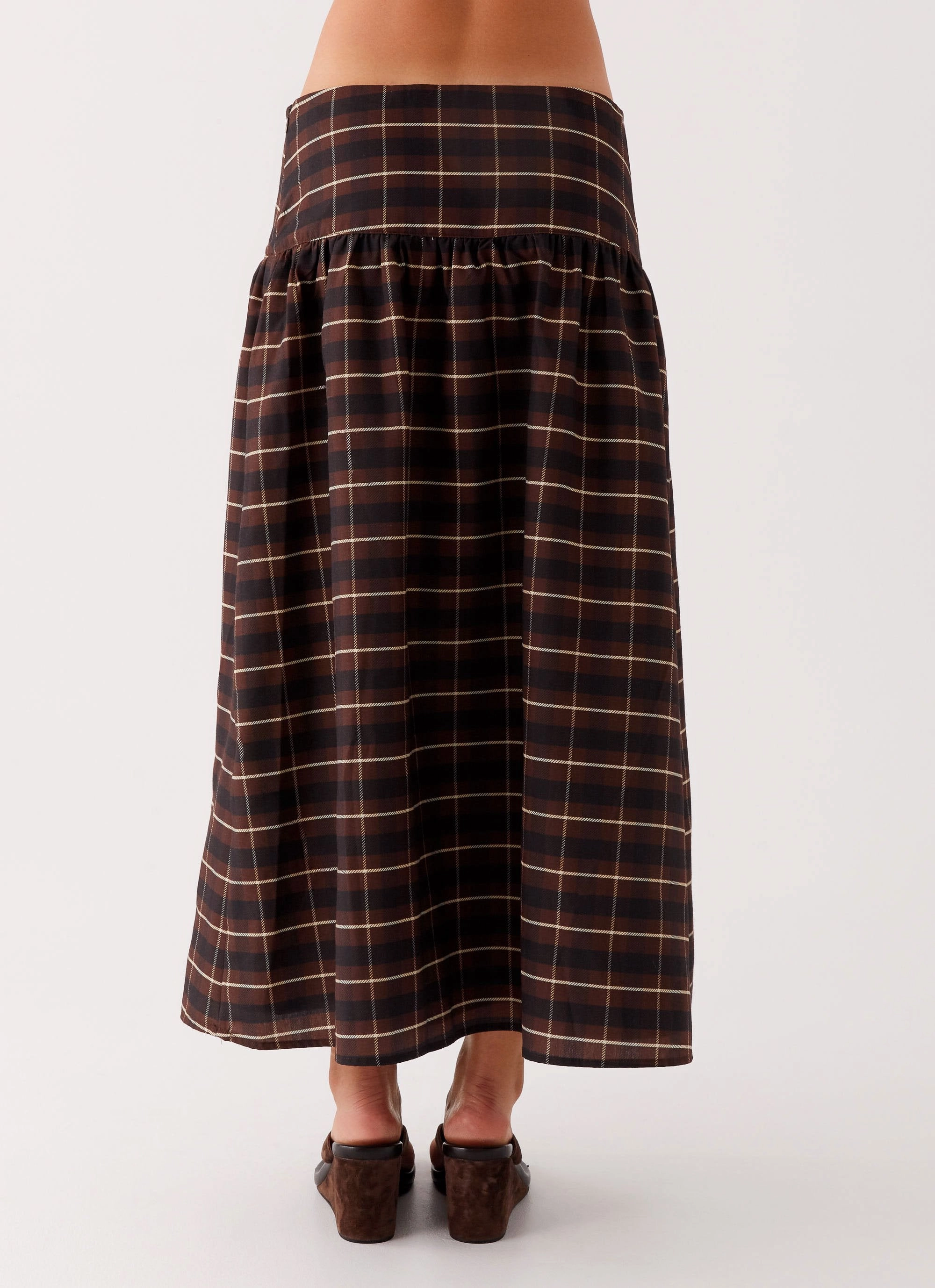 Quiet Places Midi Skirt - Chocolate Check