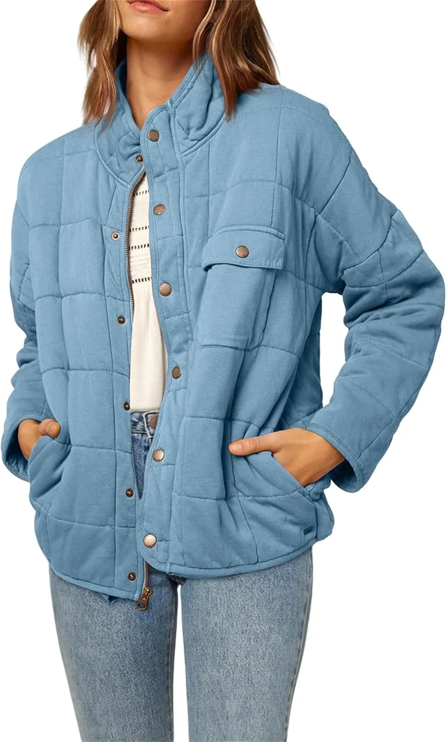 Quilted Jackets for Women Winter Casual Loose Warm Jacket Lightweight Fashion Zip Up Padded Coat Outwear with Pockets