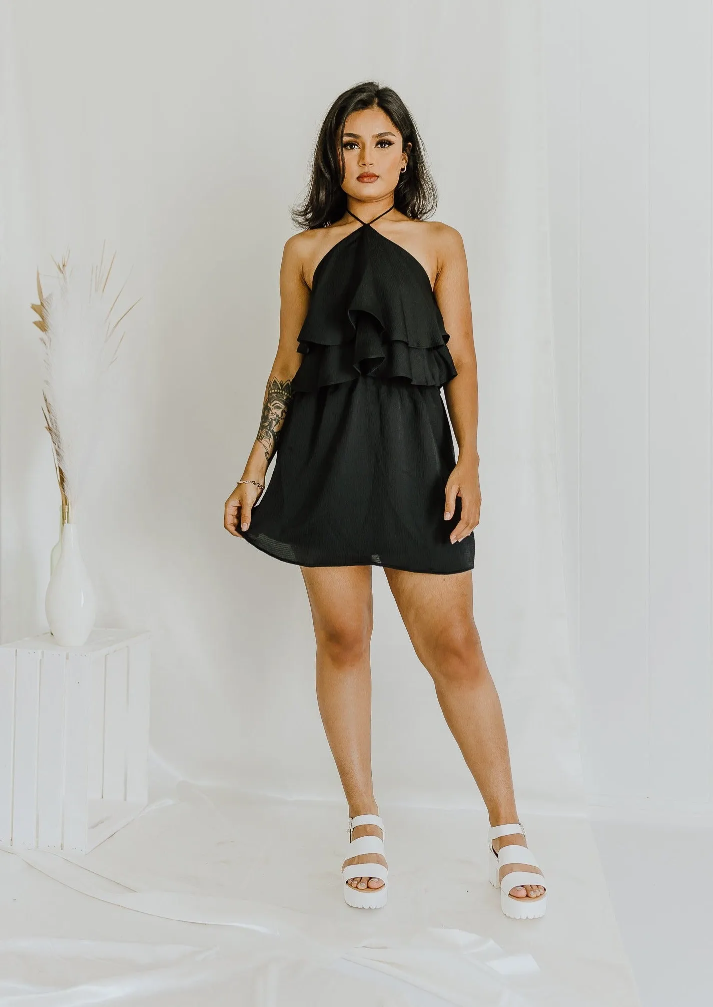 "Building Potential" Black Ruffle Mini Dress