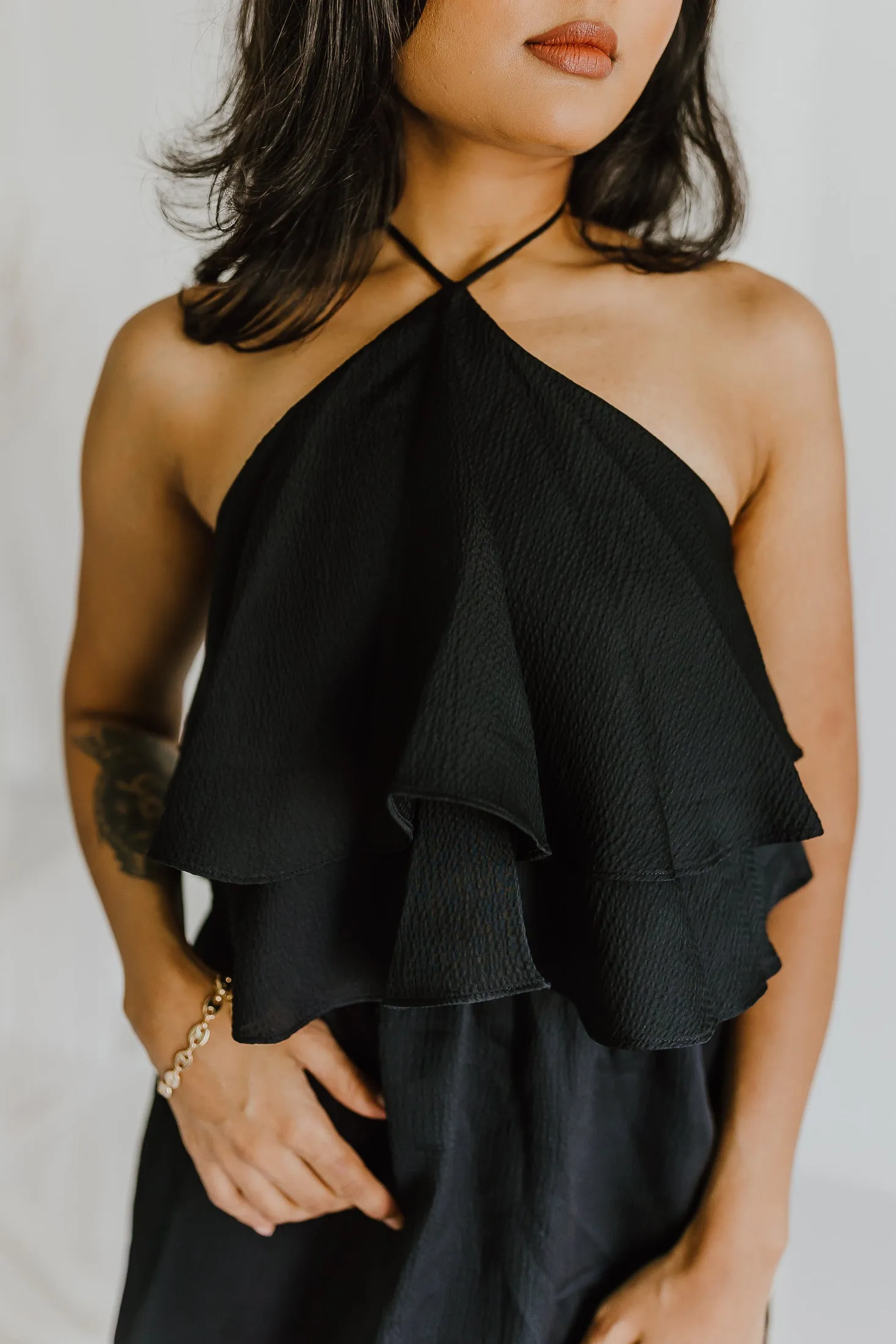 "Building Potential" Black Ruffle Mini Dress