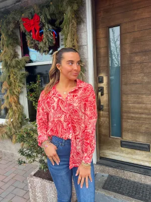 "Call It Love" Pink Paisley Long Sleeve Button Down Top