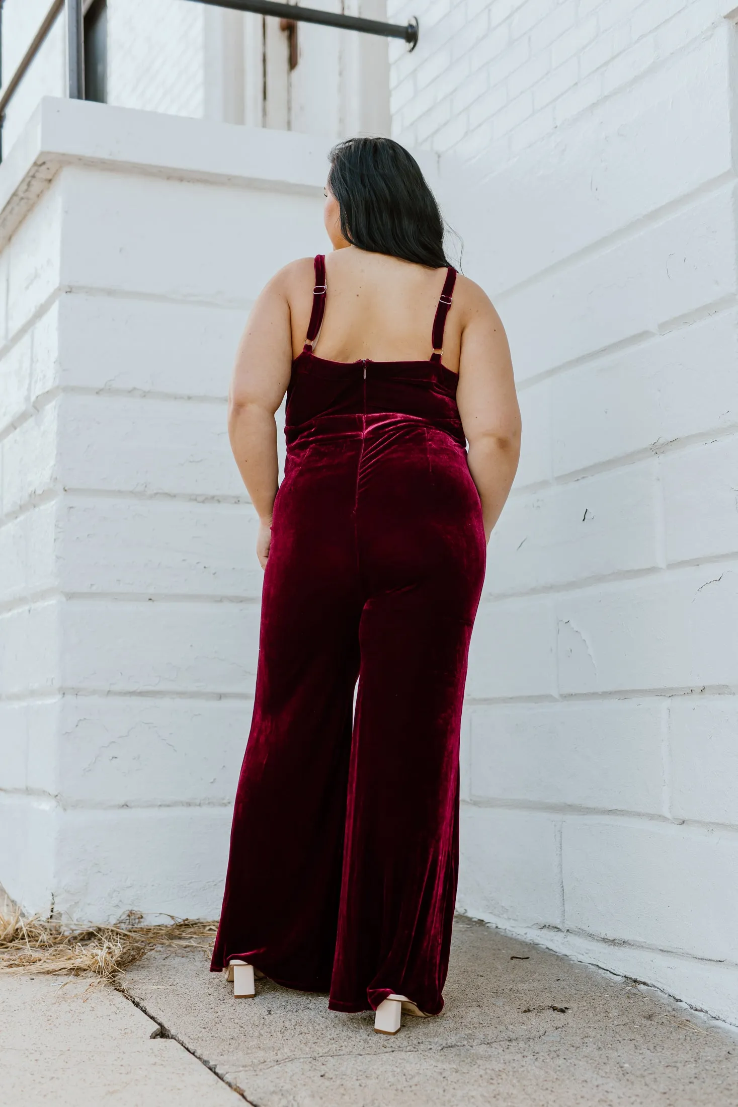 "Crisp Night" Red Velvet Jumpsuit - XL 
