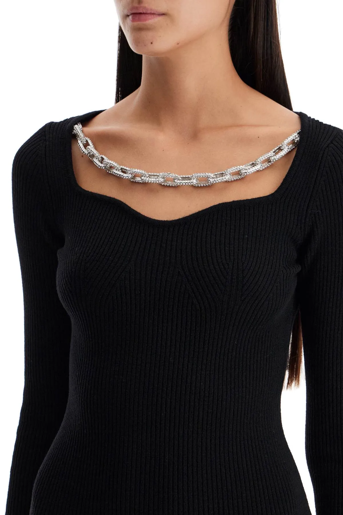"knit dress with chain detail 03PFKN320 03358 BLACK