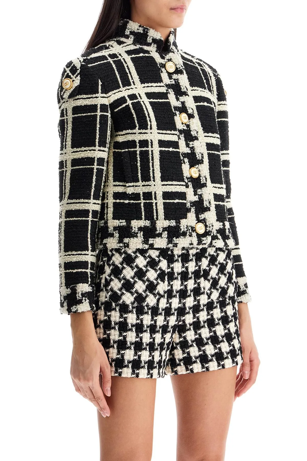"macro check tweed jacket for 6B3CJ3Q590N NERO/AVORIO