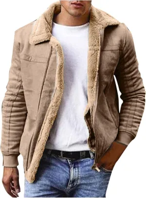 QWENTMTNTY Mens Faux Leather Aviator Bomber Jackets Fashion Sherpa Fleece Lined Trucker Jacket Big and Tall Vintage Winter Coats