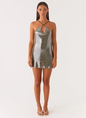 Radiant Energy Cowl Back Mini Dress - Olive Radiant Energy Cowl Back Mini Dress - Olive