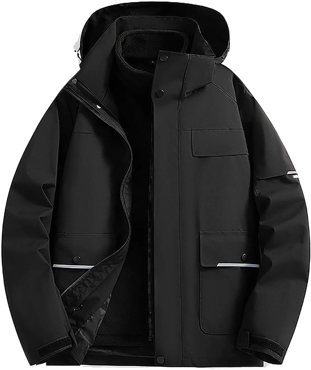 Rain Coat for Men Waterproof Rain Jacket with Hood Softshell Fleece Lining Jacket Outdoor Windbreaker with Pockets