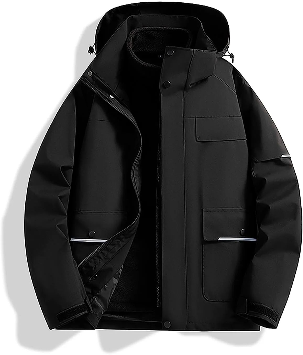 Rain Coat for Men Waterproof Rain Jacket with Hood Softshell Fleece Lining Jacket Outdoor Windbreaker with Pockets