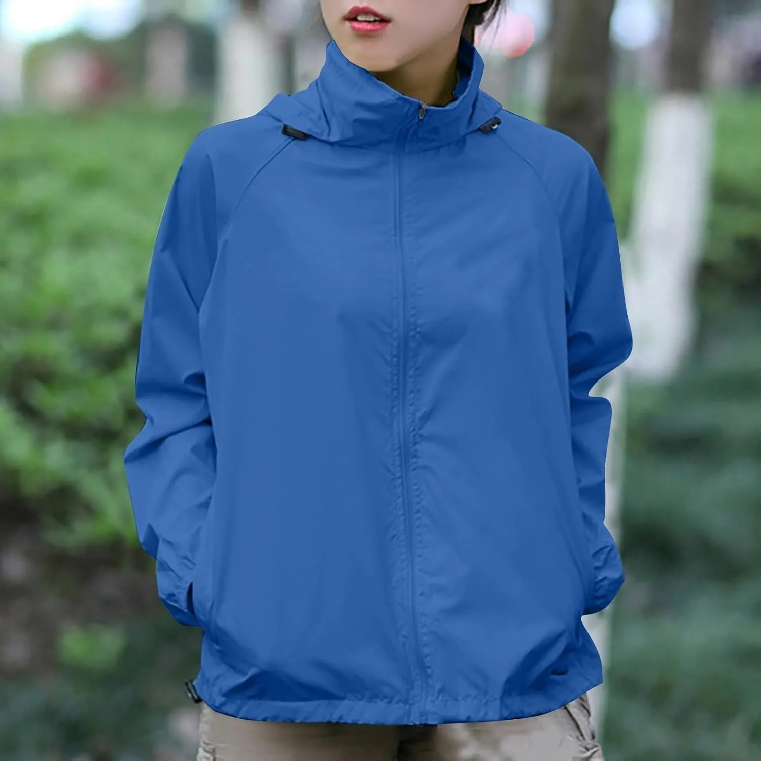 Rain Jacket Women Plus Size Lightweight Raincoat Outdoor Waterproof Windbreaker Hooded Packable Coats with Pockets