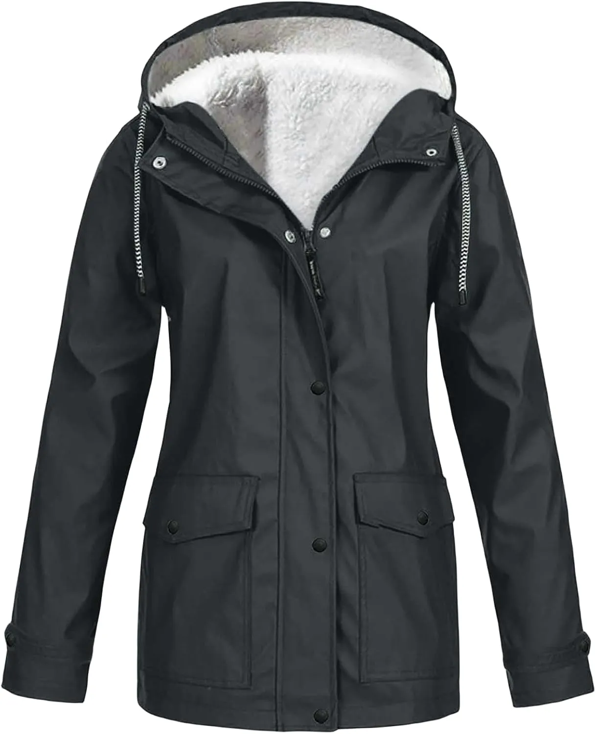 Raincoat Hoodie for Women Fleece Lined Waterproof Jacket Lightweight Hooded Rain Jacket