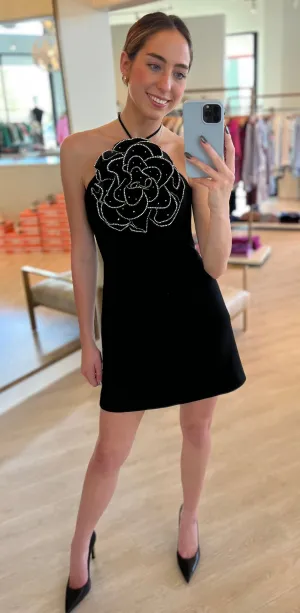 Re1746 Flower Black Mini Dress