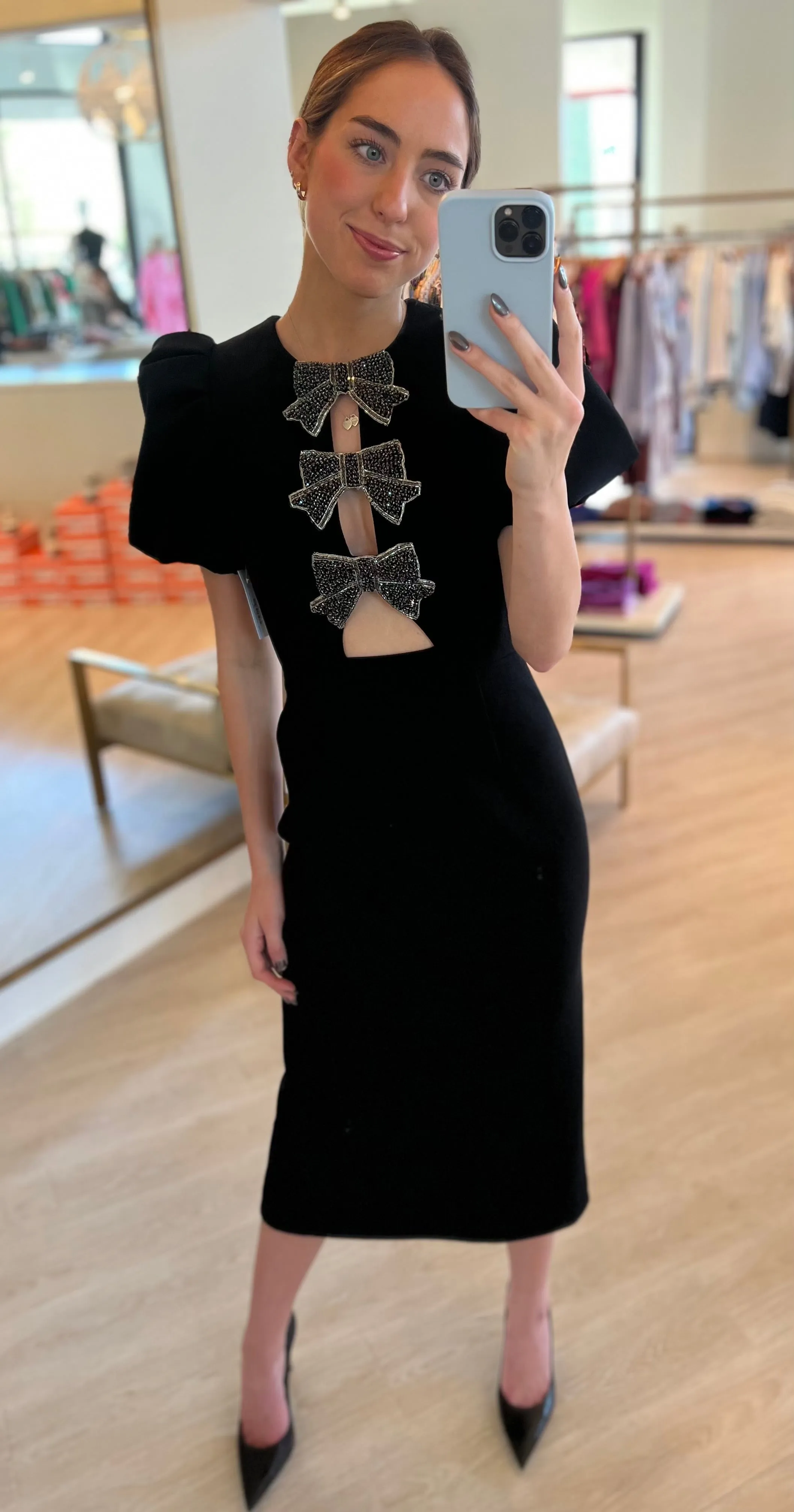 Re1867 Bow Midi Dress - Black
