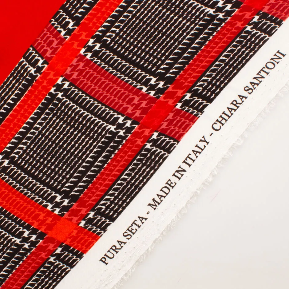Red & Black Prince of Wales Silk Satin