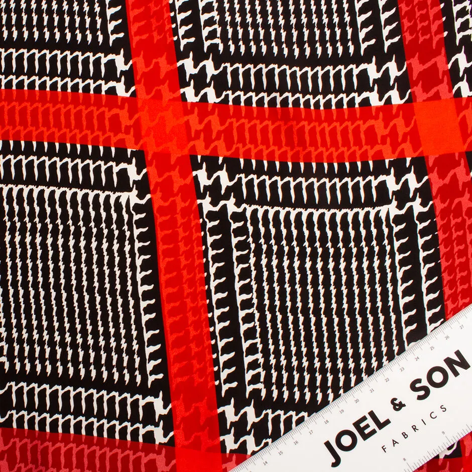 Red & Black Prince of Wales Silk Satin