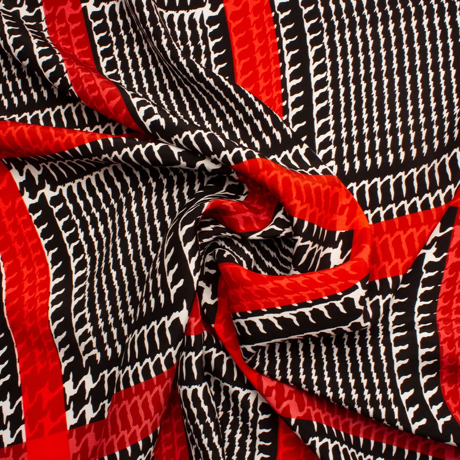 Red & Black Prince of Wales Silk Satin