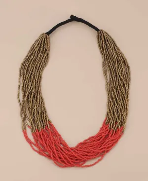 Red and Copper Duo-Tone Beaded Statement Necklace
