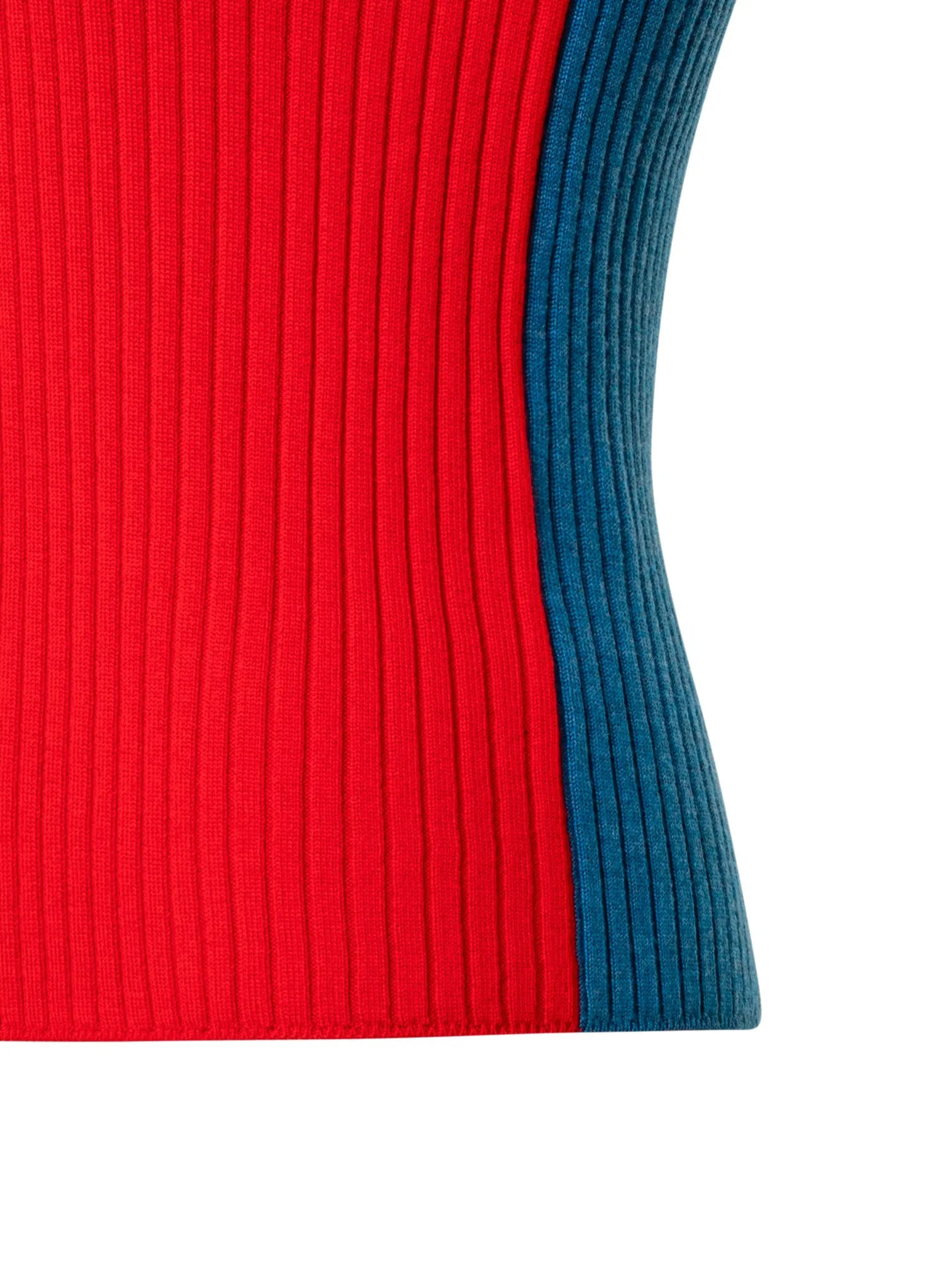Red Wool Ribbed Short Sleeve Knit with Two Tone Red Blue Crew Top