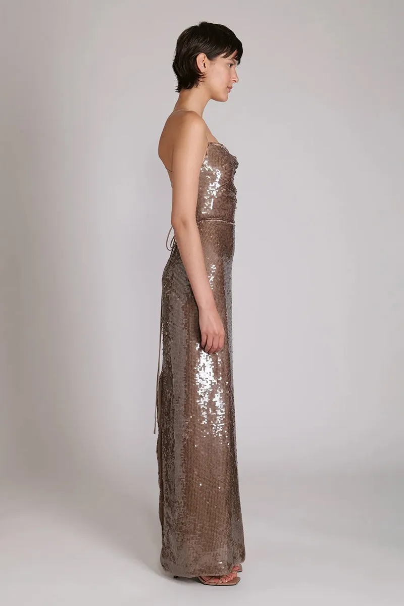 Regal Elegance Sequin Trendy Lace-Up Maxi Dress
