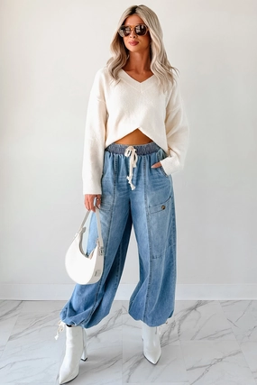 Restless Soul Denim Wide Leg Drawstring Pants (Light) Restless Soul Denim Wide Leg Drawstring Pants (Light)