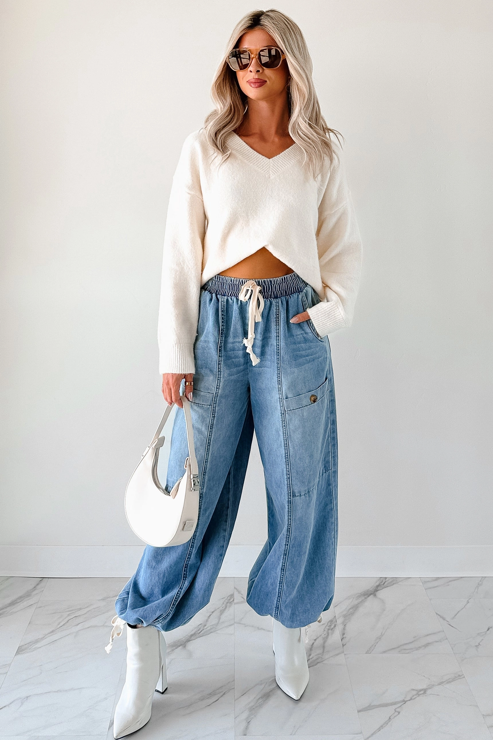 Restless Soul Denim Wide Leg Drawstring Pants (Light)