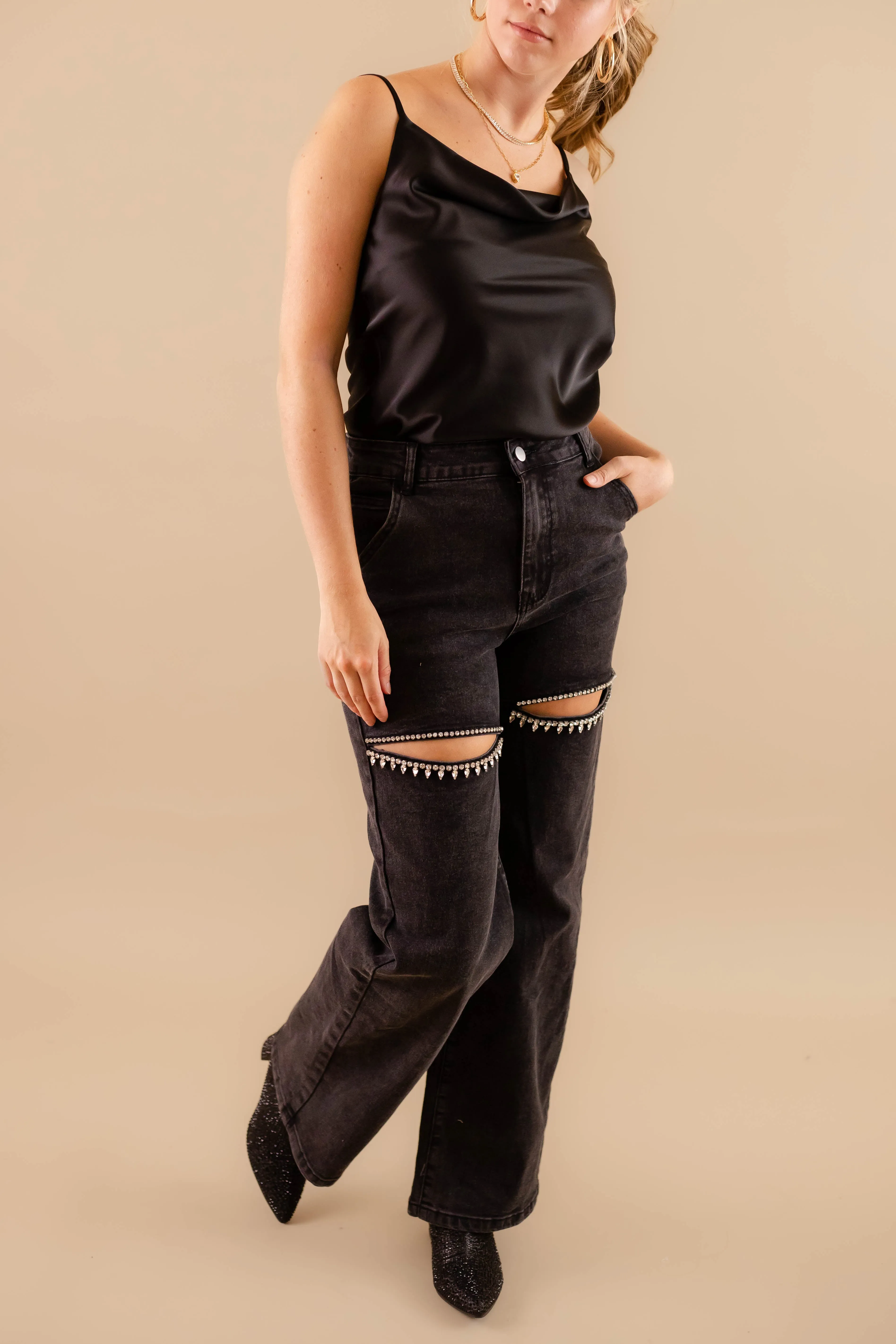 RESTOCK: Big Personality Rhinestone Denim-Black