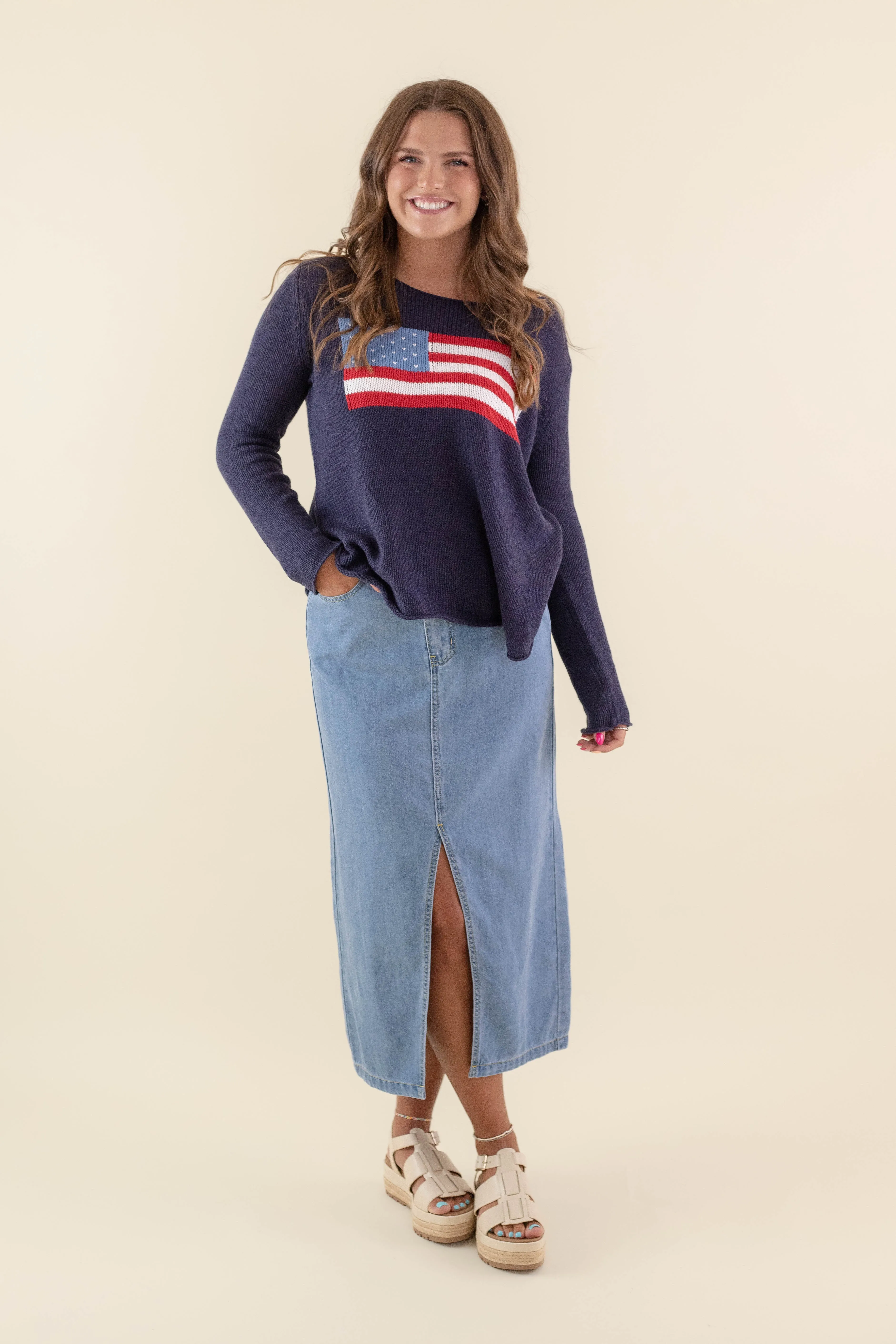 RESTOCK: Feeling Patriotic Sweater-Navy