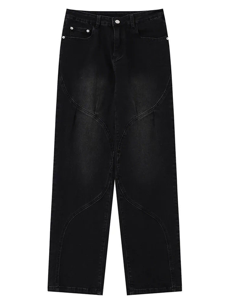 Retro Splicing Washed Wide-Legged Jeans