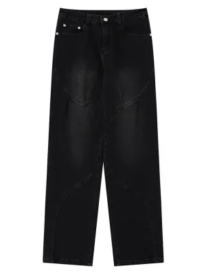 Retro Splicing Washed Wide-Legged Jeans