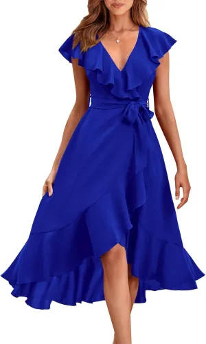 RETTYGARDEN Women's 2025 Summer Cross Midi Dress Casual Boho Deep V Neck Short Sleeve Ruffle Hem Split Beach Long Dresses