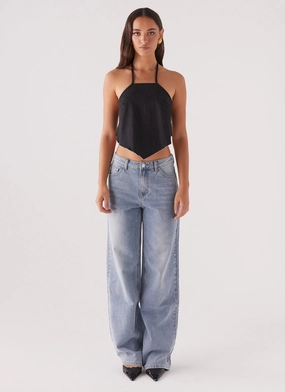 Rexi Halter Denim Top - Washed Black Rexi Halter Denim Top - Washed Black