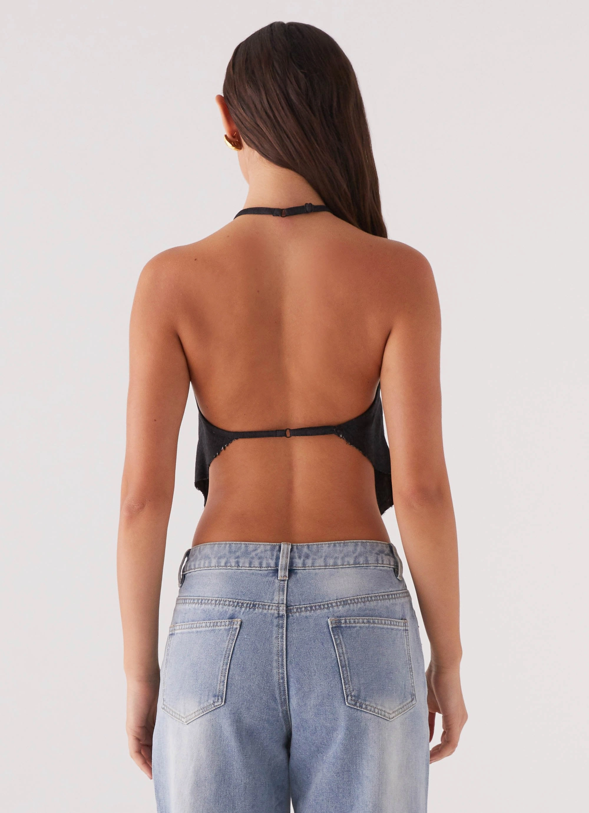 Rexi Halter Denim Top - Washed Black