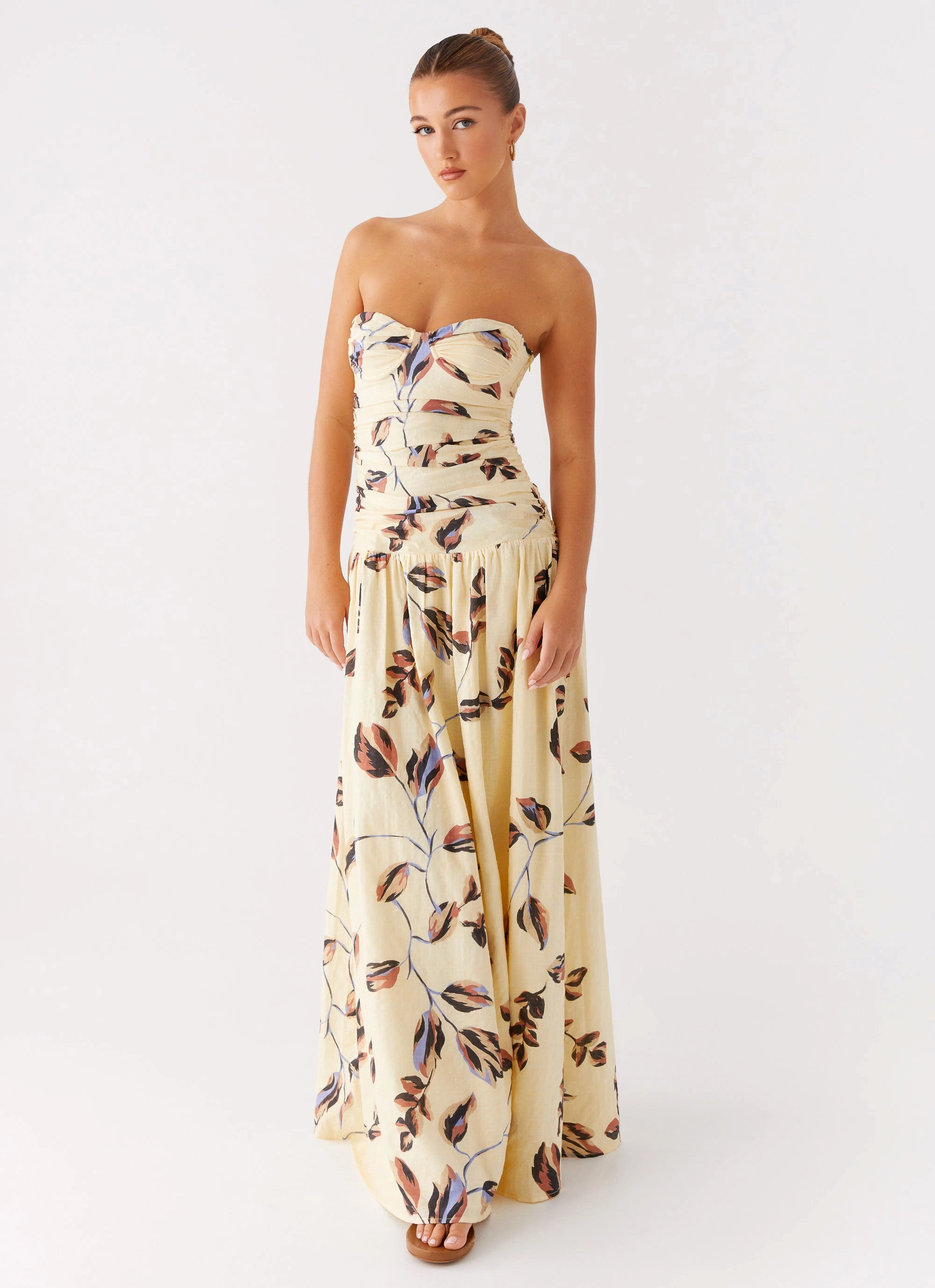 Rhea Ruched Maxi Dress - Buttercream Bliss