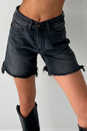 Rhysand Mid Rise Judy Blue Cut Off Dad Shorts (Black) Rhysand Mid Rise Judy Blue Cut Off Dad Shorts (Black)