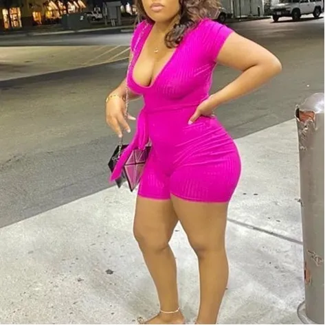 Ribbed Bodycon Rompers with Belt
