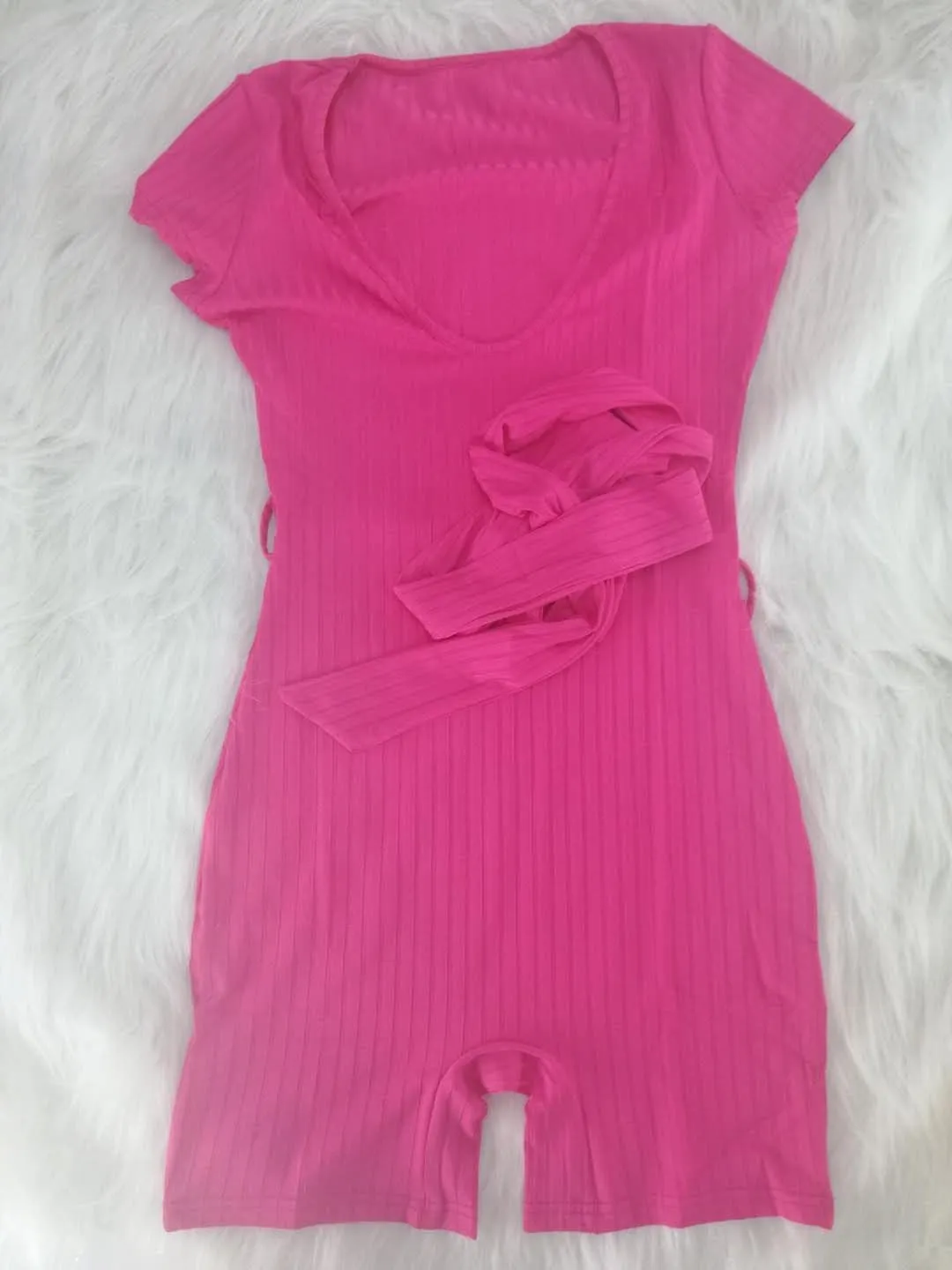 Ribbed Bodycon Rompers with Belt