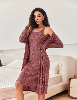Ribbed Knit 2-Piece Robe Lounge Set (US Only)