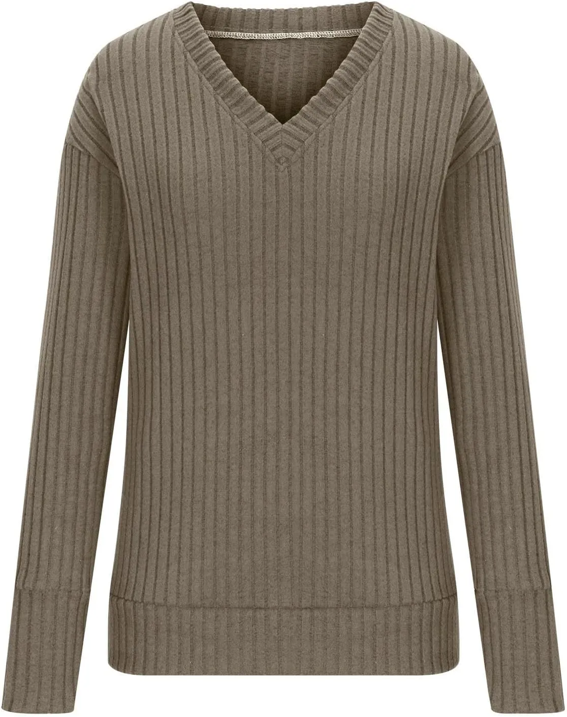 Ribbed Long Sleeve Tops for Women Casual Comfy Solid V Neck Pullover Tunics Tops Spring Fashion Loose Fit T Shirts