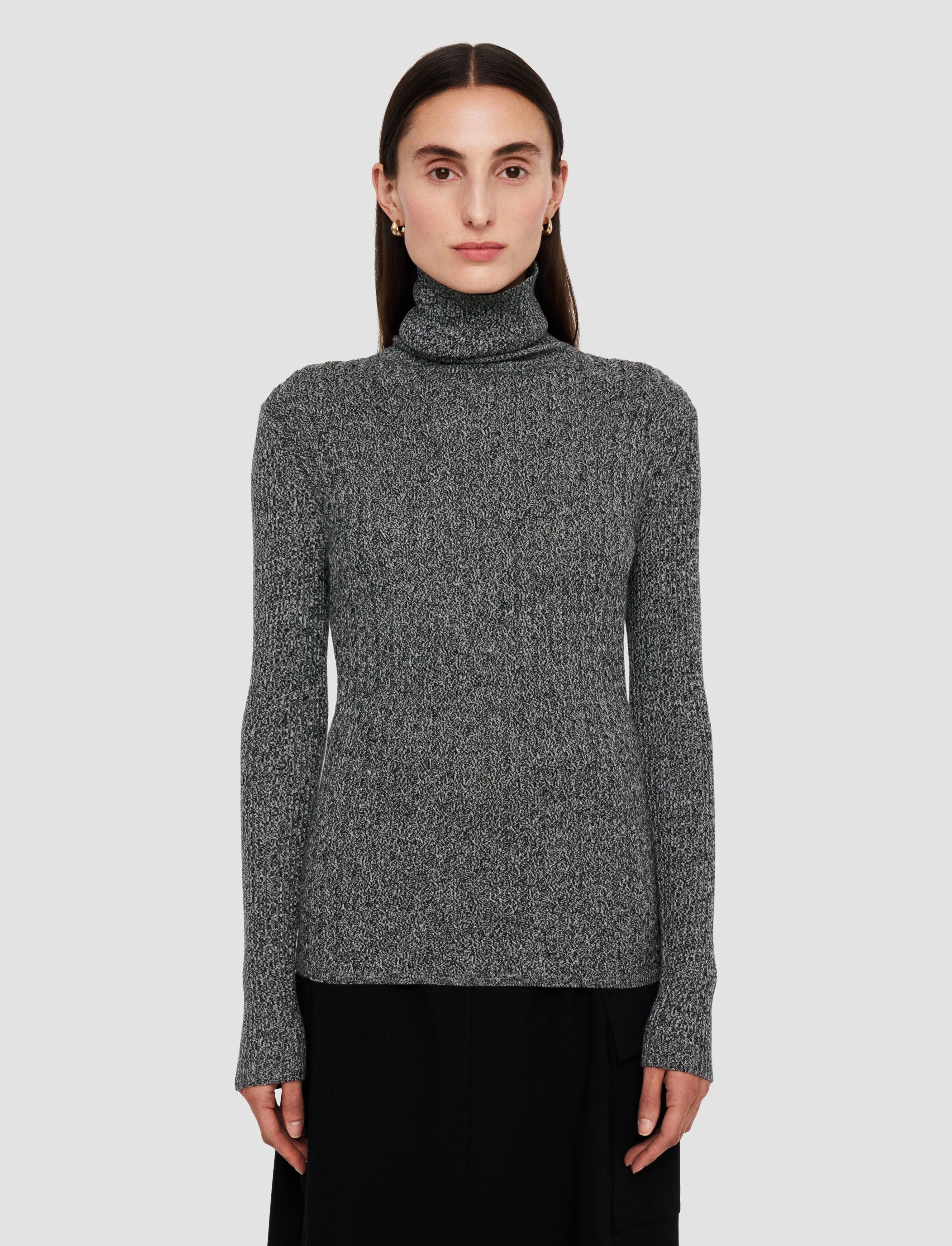 Ribbed Cable Knit High Neck Jumper