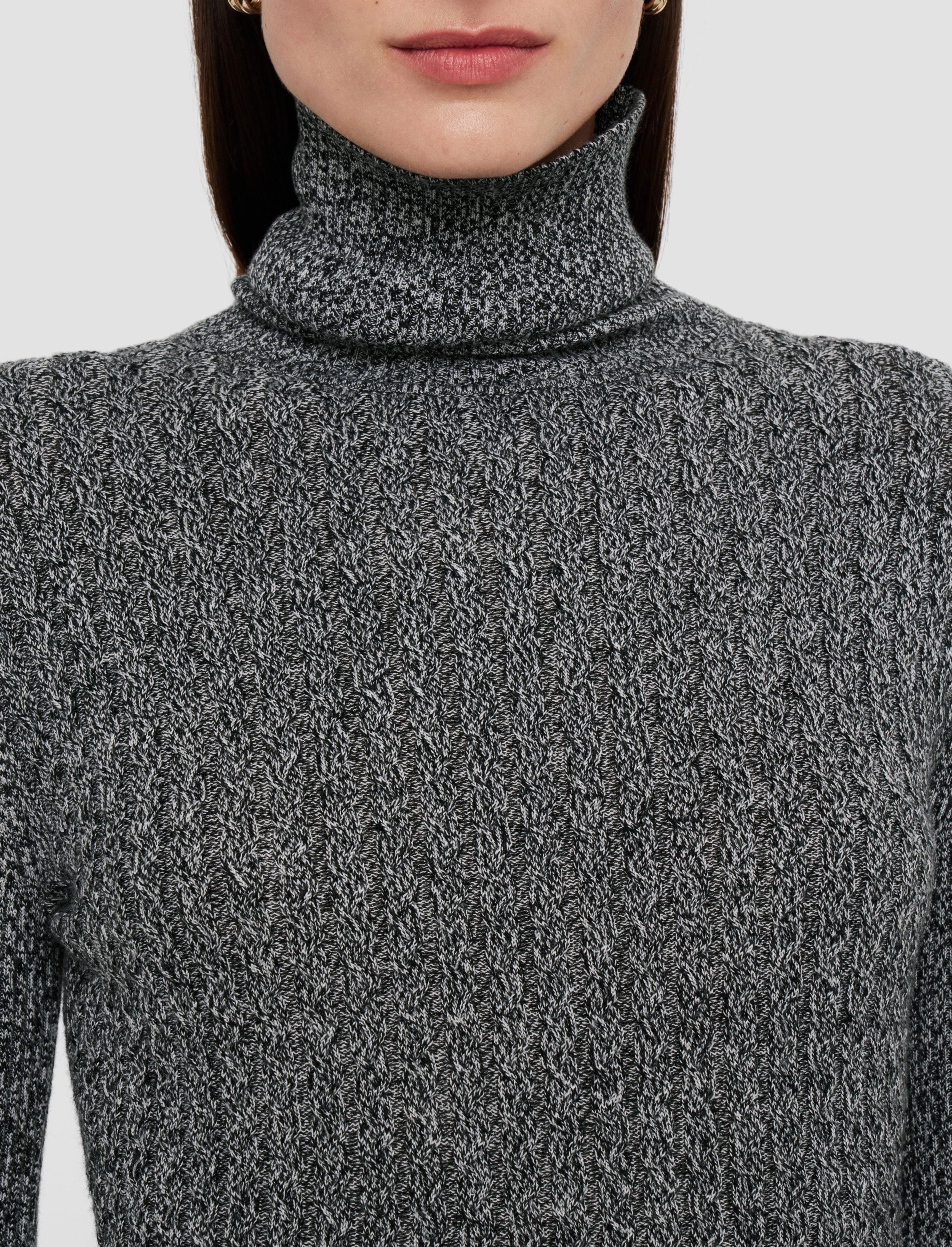 Ribbed Cable Knit High Neck Jumper