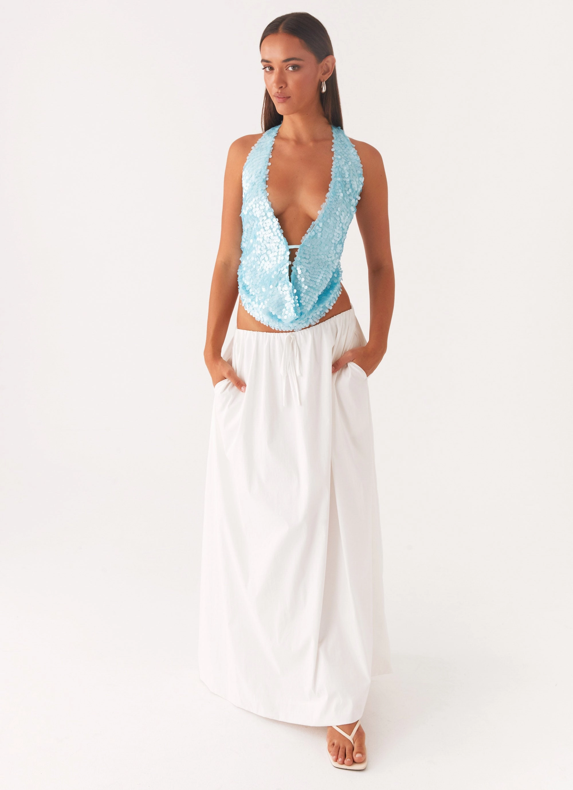 Rio Dreams Cowl Neck Halter Top - Turquoise