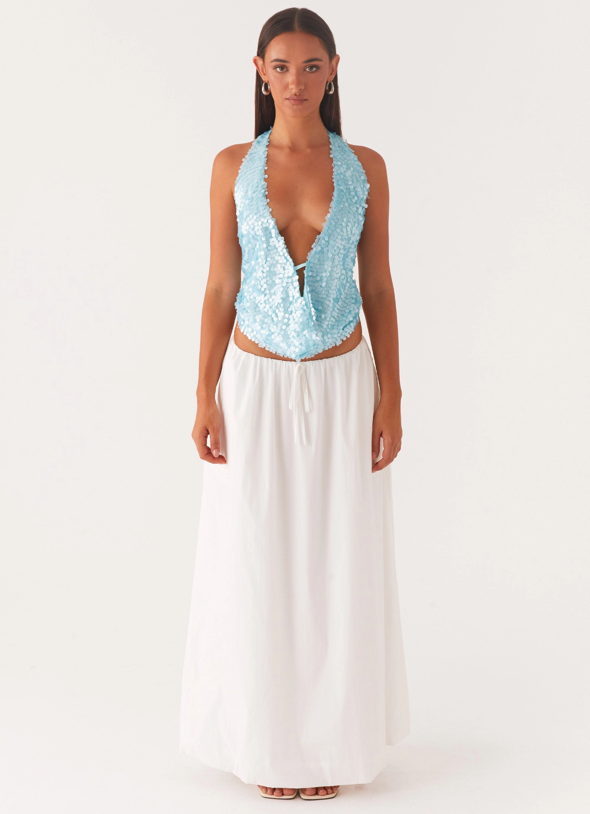 Rio Dreams Cowl Neck Halter Top - Turquoise