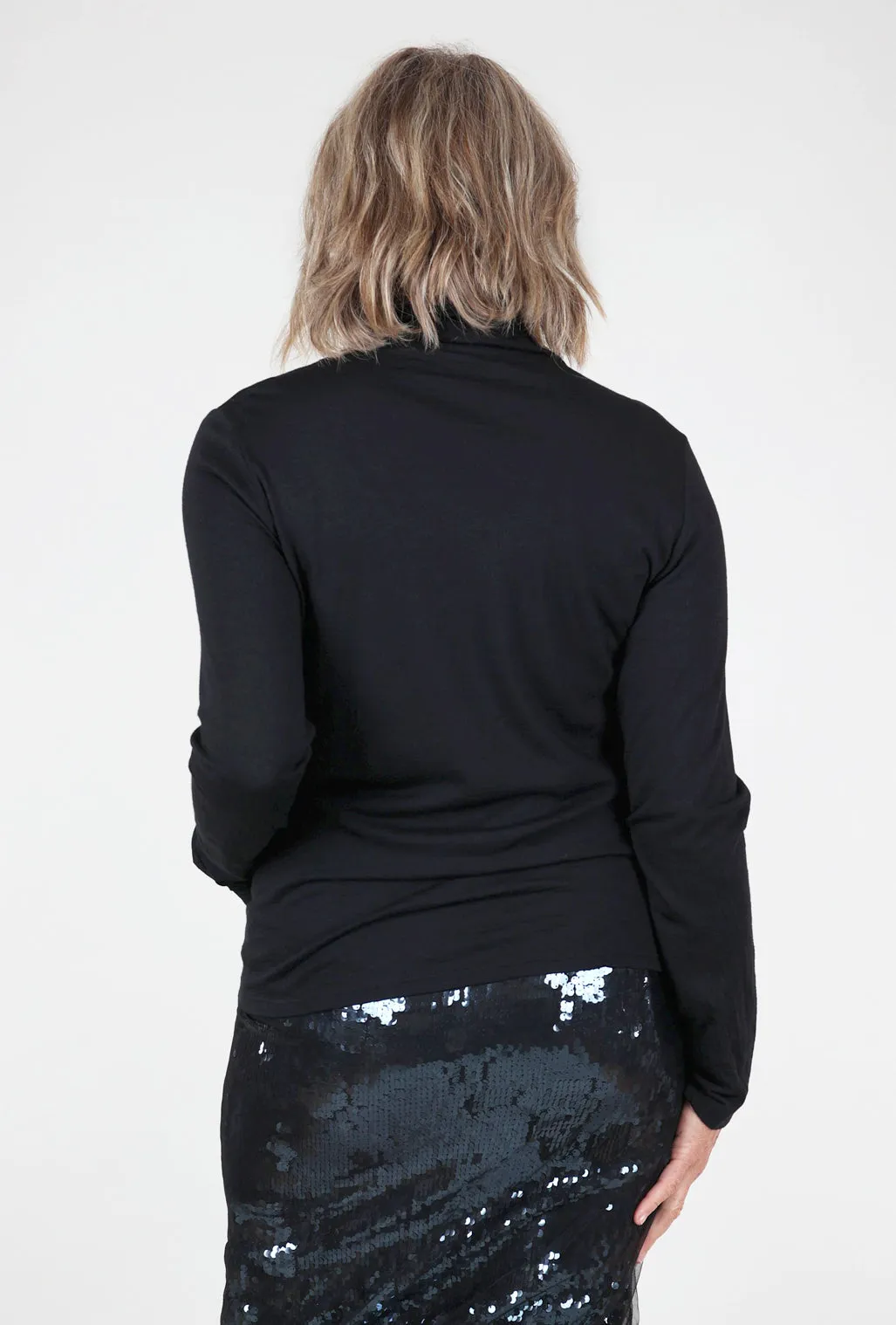 Riverbed Inset Tneck Sweater, Black