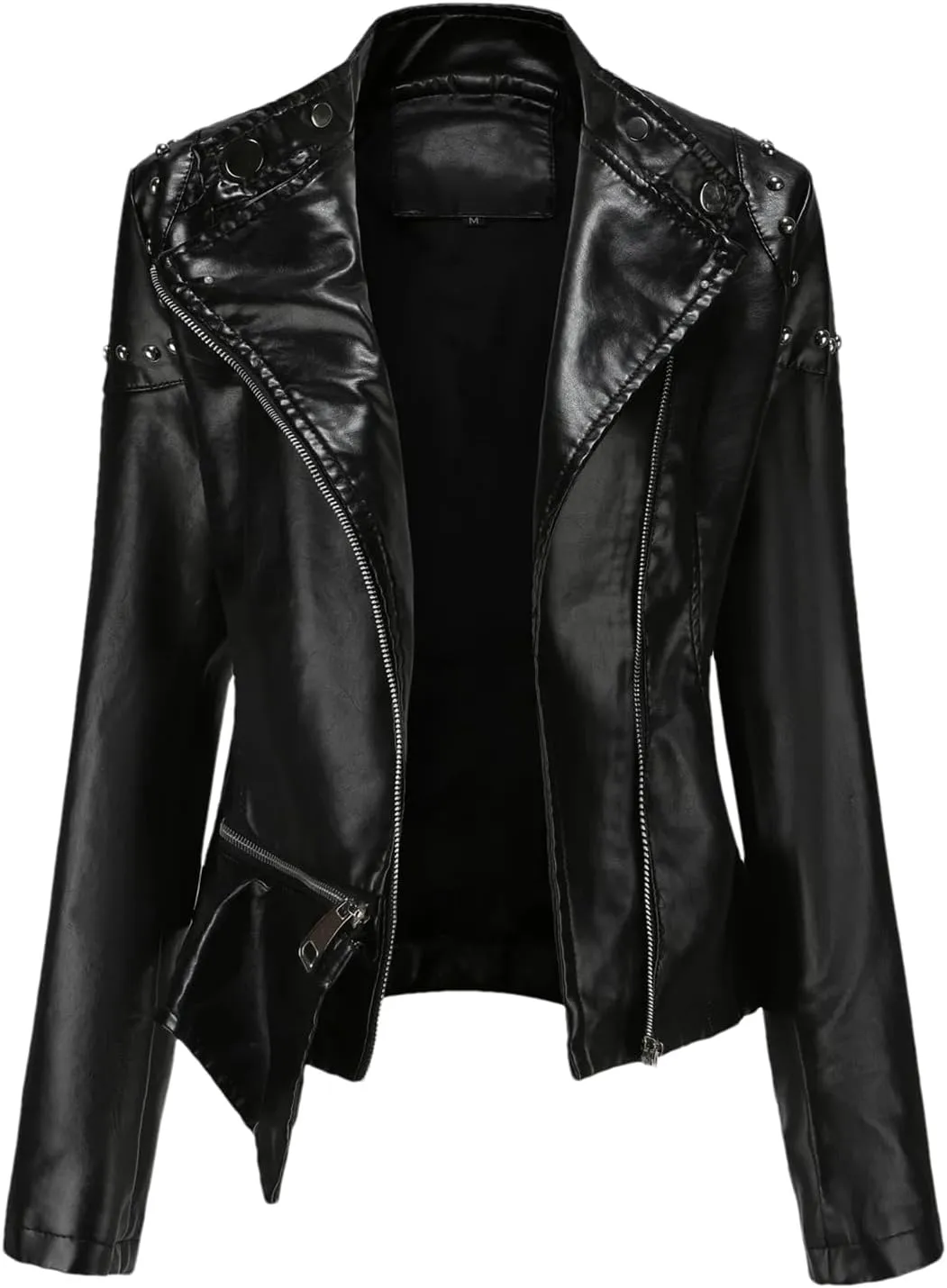 Rivet Motorcycle Coat For Women Moto Biker Zipper Jacket Autumn Faux Leather Jacket Women Red EN8 Black Beige