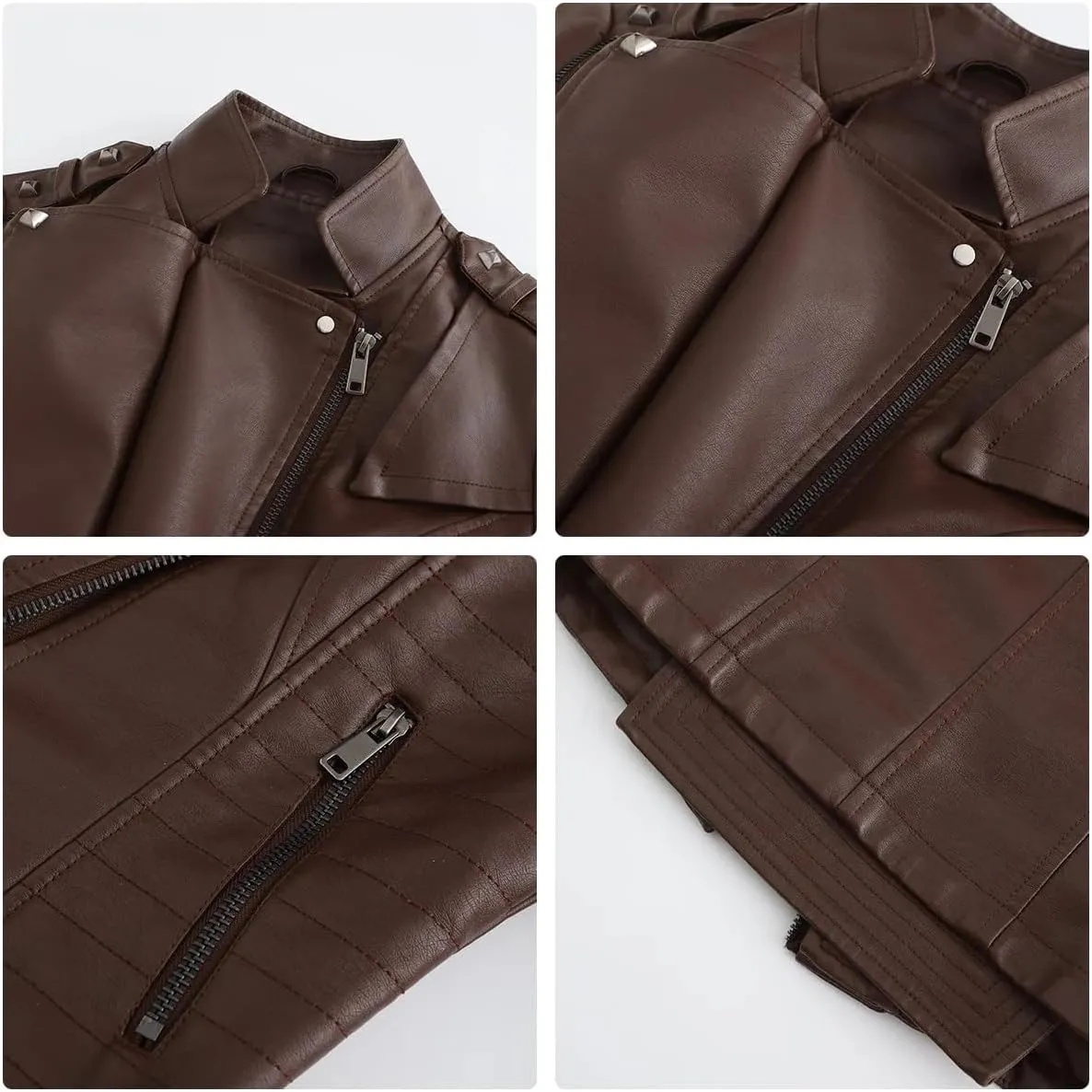 Rivet Women Moto Biker Zipper Jacket Autumn Faux Leather Jacket Women Motorcycle Coat Brown Black Red Female Jacket